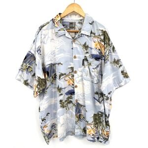 Quiksilver Silver Edition XL Hawaiian Shirt Tiger Bamboo Surf Luau Button Up Y2K